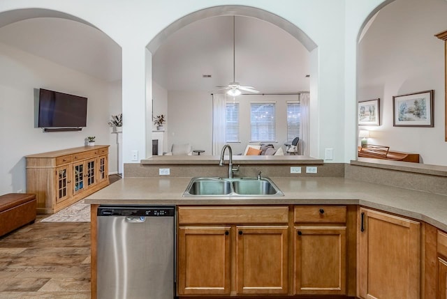 746 Tinder Box, Boiling Springs, SC 29349 - kitchen featuring stainless steel dishwasher, open floor plan, a ceiling fan, and arched walkways