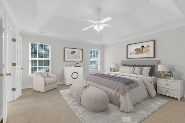 8 Glenbow, Simpsonville, SC 29680 - bedroom with a raised ceiling, carpet flooring, crown molding, and ceiling fan