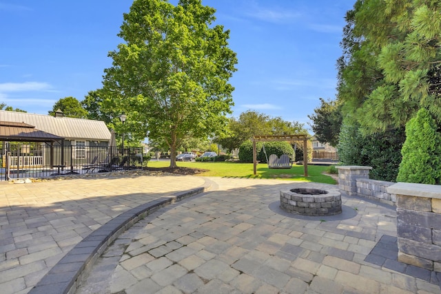 8 Glenbow, Simpsonville, SC 29680 - view of patio / terrace featuring an outdoor fire pit, a gazebo, and a pergola
