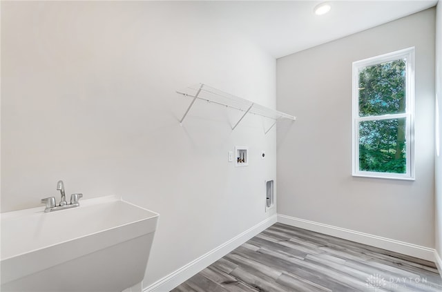 laundry area with plenty of natural light, electric dryer hookup, wood-type flooring, and hookup for a washing machine