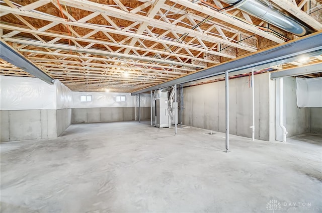 basement with heating unit