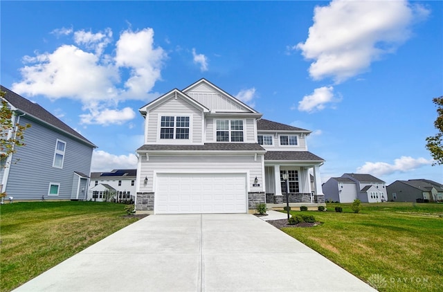 craftsman-style house with a garage and a front yard