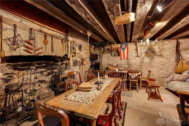 dining room with concrete floors