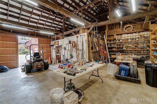 garage featuring a workshop area