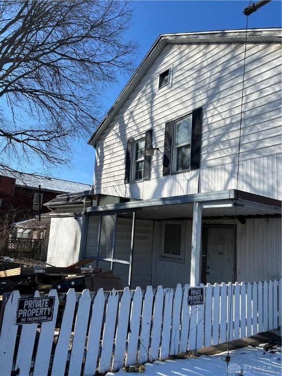 view of snow covered exterior