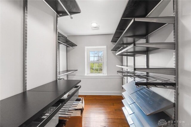 spacious closet featuring dark hardwood / wood-style flooring