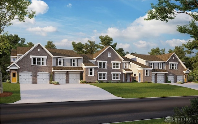 view of front facade featuring a front lawn and a garage