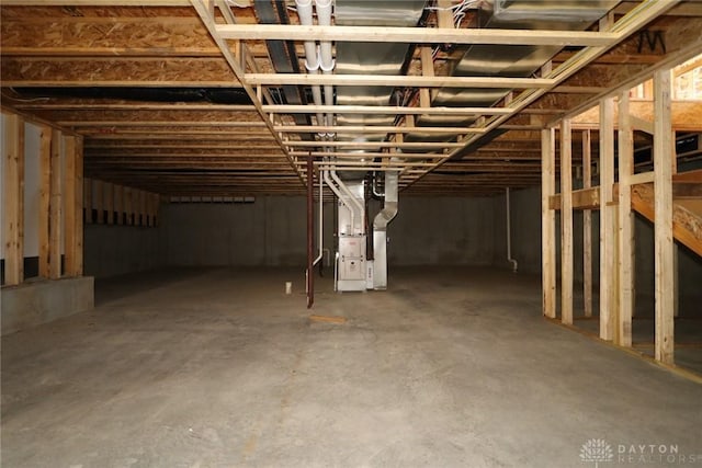 unfinished below grade area with heating unit
