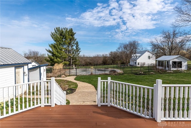 2696 Wilmington Rd, Lebanon, OH 45036 - deck featuring a fenced backyard, an outbuilding, and a yard