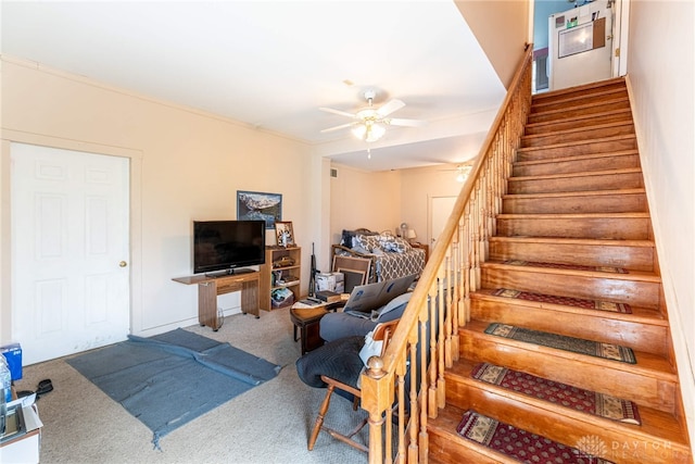 2696 Wilmington Rd, Lebanon, OH 45036 - stairs with a ceiling fan and carpet