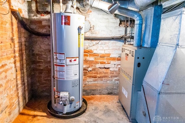 utilities featuring heating unit and gas water heater