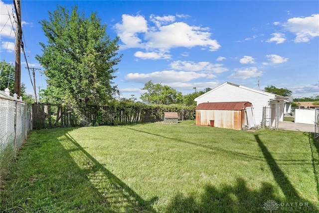 view of yard featuring a shed