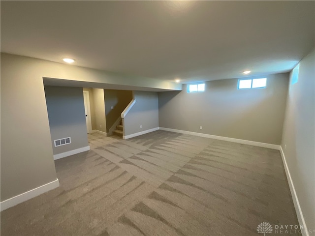 basement featuring carpet