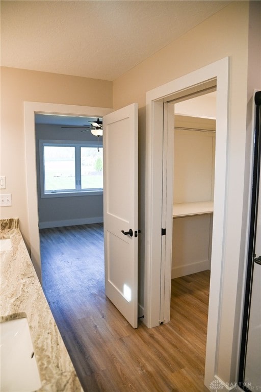 corridor featuring dark hardwood / wood-style floors