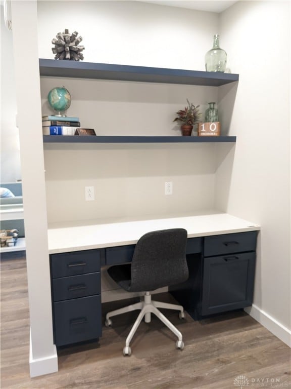 office space with hardwood / wood-style flooring and built in desk