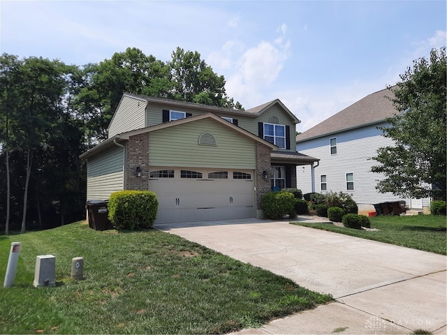 front of property with a garage and a front lawn