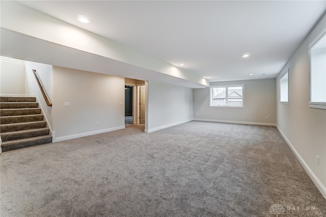 basement with carpet floors