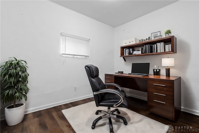 office space featuring dark wood-type flooring