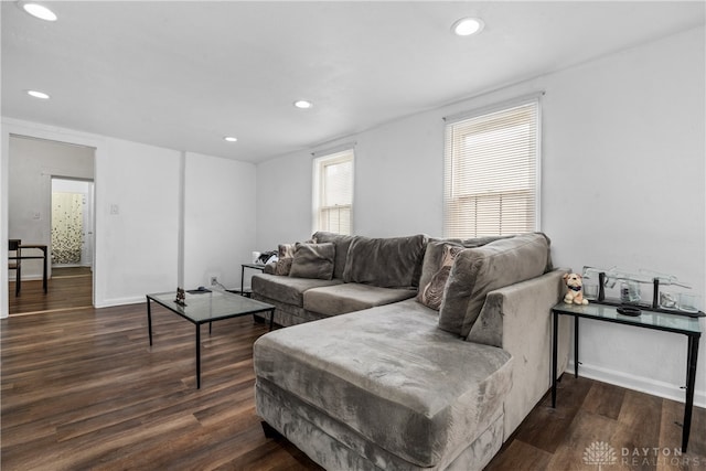 living room with dark wood-type flooring