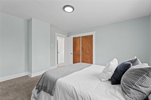 bedroom with carpet flooring and a closet