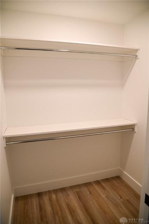 walk in closet with wood finished floors