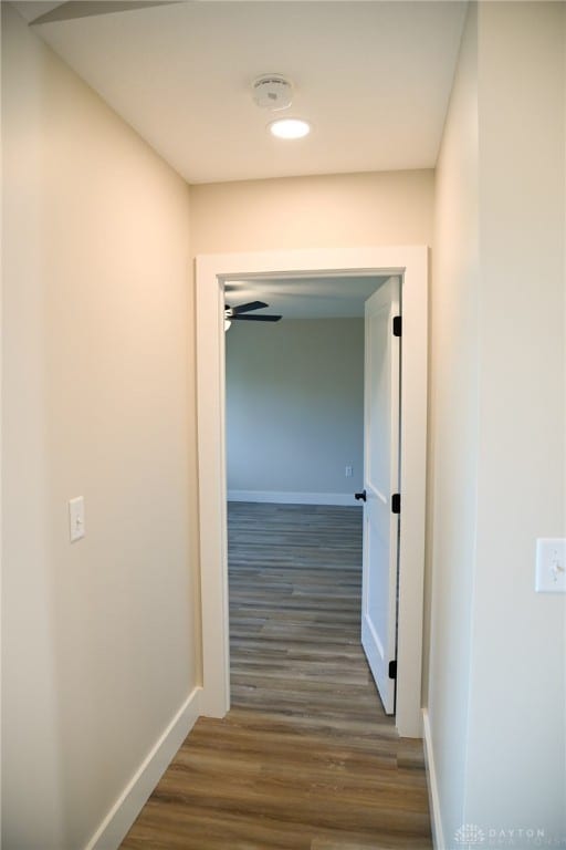 hallway with dark hardwood / wood-style floors