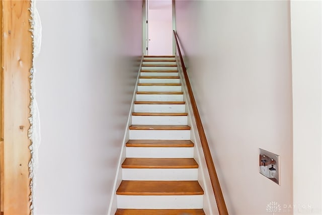 stairway featuring hardwood / wood-style floors