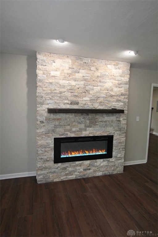 details with a fireplace and hardwood / wood-style flooring