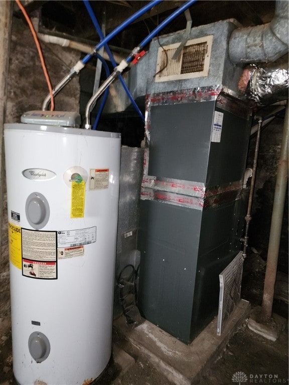 utilities featuring electric water heater and heating unit