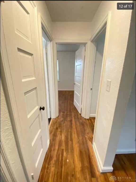 corridor featuring dark hardwood / wood-style flooring