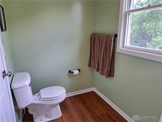 bathroom with wood-type flooring and toilet