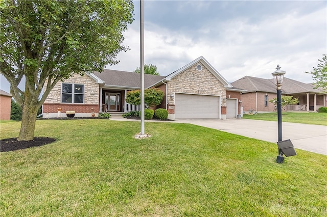 ranch-style house with a front lawn and a garage