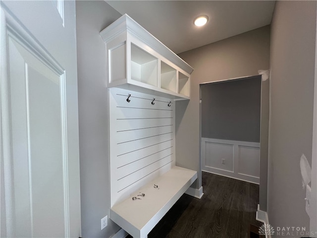 mudroom with dark hardwood / wood-style floors