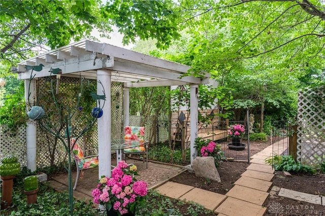 view of patio featuring a pergola