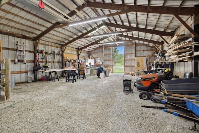 garage featuring a workshop area