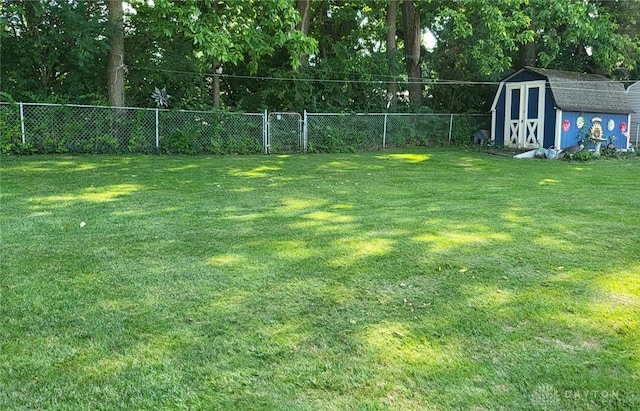 view of yard featuring a shed