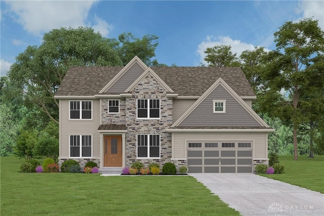 view of front of property with a garage and a front yard