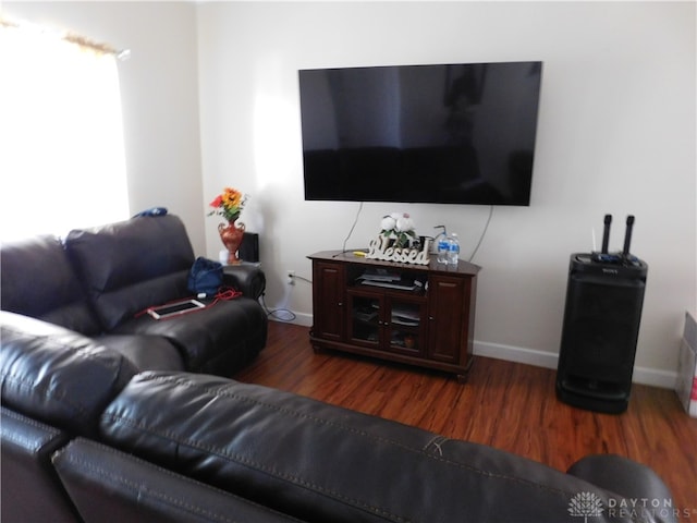 living room with dark hardwood / wood-style floors