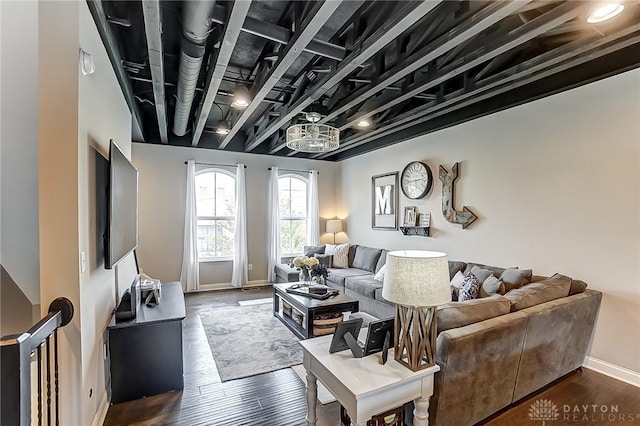 living room featuring dark hardwood / wood-style floors