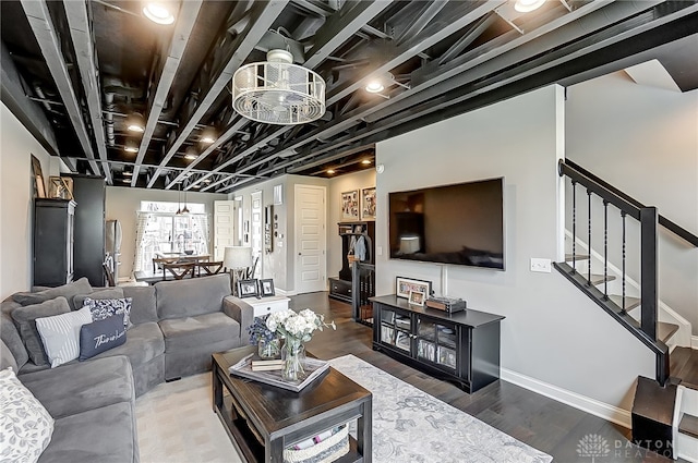 living room with hardwood / wood-style floors