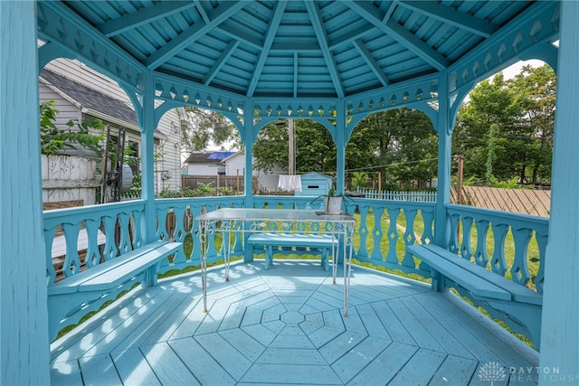 wooden deck featuring a gazebo