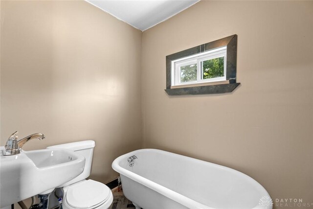 bathroom featuring a bath, toilet, and sink