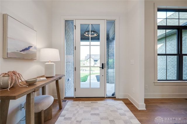 entryway with light hardwood / wood-style flooring and a wealth of natural light