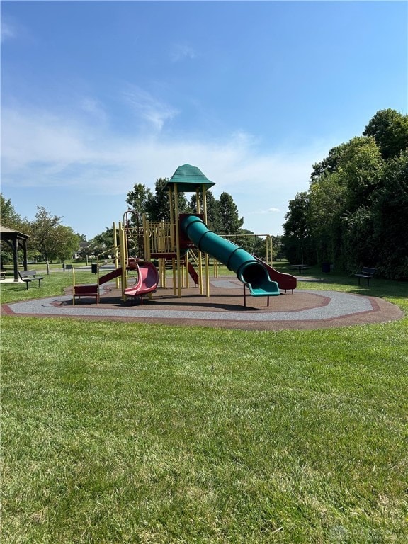 view of play area with a lawn