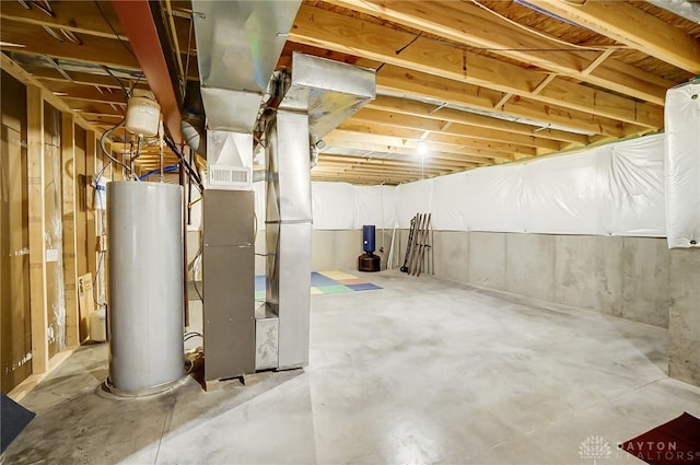 basement featuring water heater