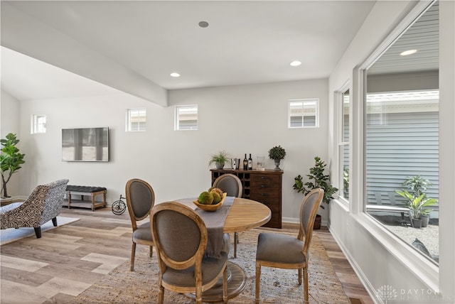 dining space featuring light hardwood / wood-style flooring