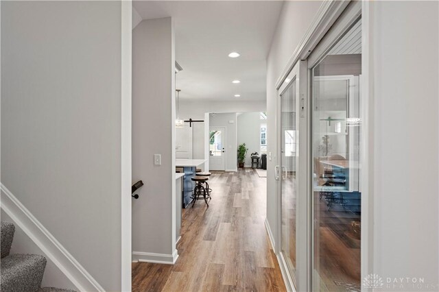 hall with wood-type flooring