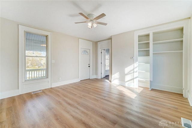 interior space featuring ceiling fan and light hardwood / wood-style floors