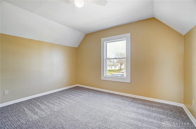 bonus room featuring carpet flooring, ceiling fan, and vaulted ceiling