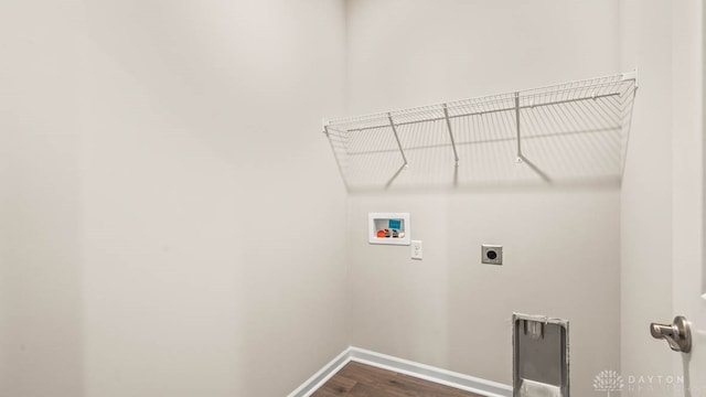 laundry area featuring hookup for a washing machine, electric dryer hookup, and wood-type flooring